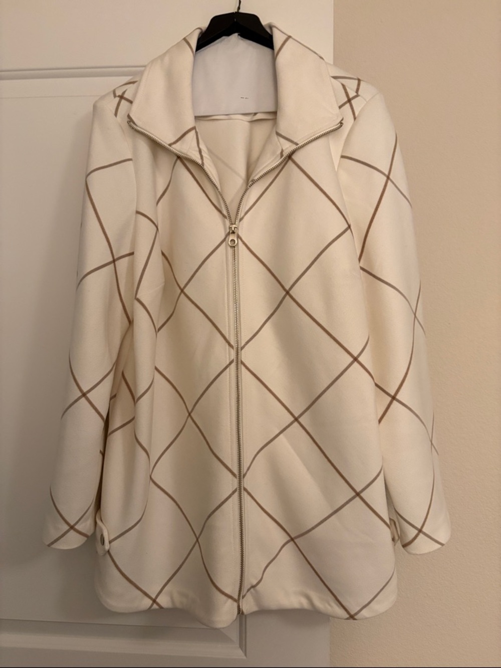 Chico's Cream Zip Front Jacket with Taupe Windowpane